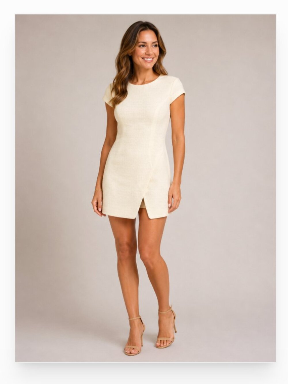 Commense Dress Womens Small White Asymmetric Sheath Short Sleeve Mini Textured